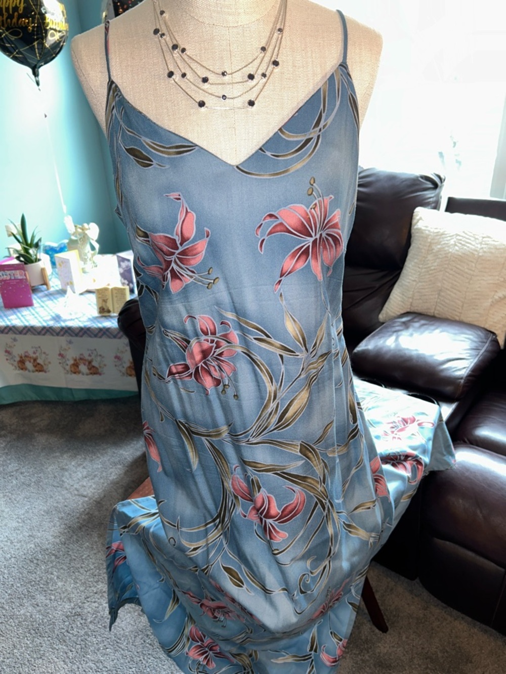 Caribbean Joe Blue Floral Maxi Dress with Pink Lily Print